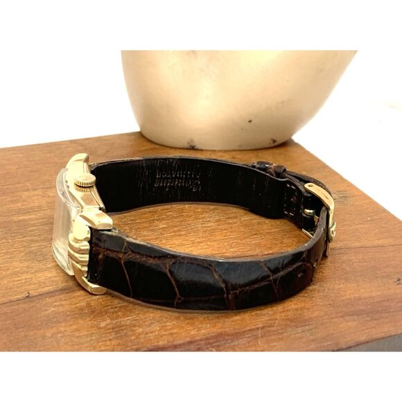 Bulova Watch Vintage 1953 8AC Mechanical Tank 10k Rolled Gold Brown Leather Band - Picture 10 of 15